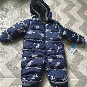 Blue Dinosaur Print Baby Snowsuit